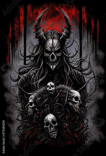 Obraz Heavy Metal Poster Illustration with Evil Entity. Skulls, demons and ghosts. Detailed illustration, complex work, generative ai.