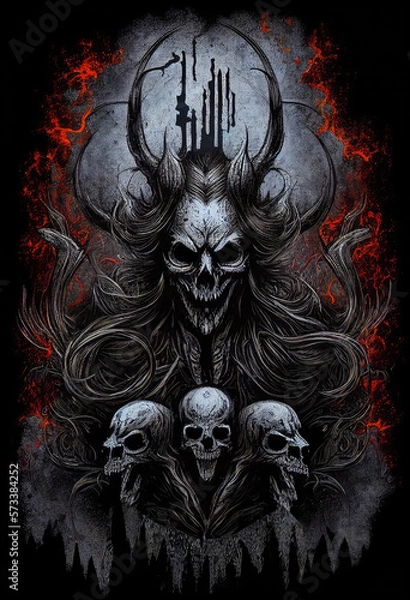 Obraz Heavy Metal Poster Illustration with Evil Entity. Skulls, demons and ghosts. Detailed illustration, complex work, generative ai.
