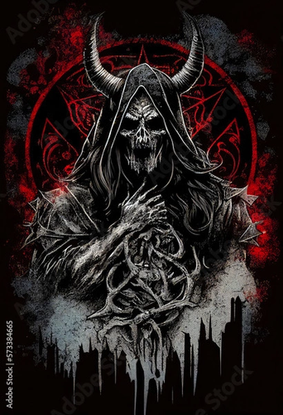Obraz Heavy Metal Poster Illustration with Evil Entity. Skulls, demons and ghosts. Detailed illustration, complex work, generative ai.
