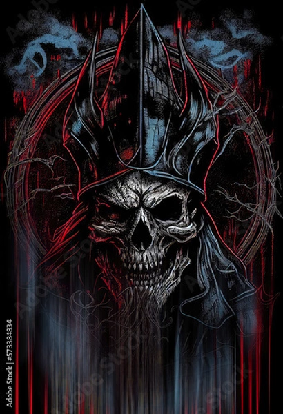 Obraz Heavy Metal Poster Illustration with Evil Entity. Skulls, demons and ghosts. Detailed illustration, complex work, generative ai.