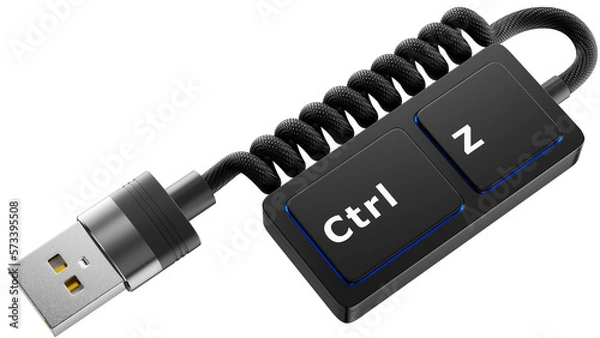 Fototapeta 3D Ctrl + Z Shortcut Keyboard With a Coiled Up USB Cable, Undo Concept