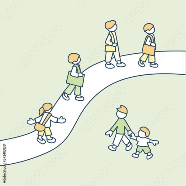 Obraz 道を歩く人々。色々な人が歩く日常