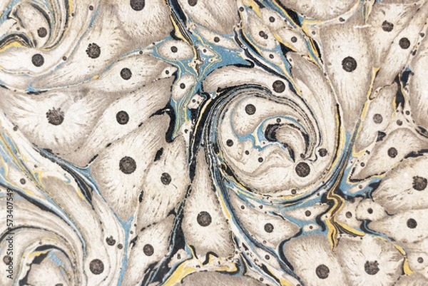 Fototapeta A psychedelic bird from abstract curves, points and irregular textures. Ebru technic artwork
