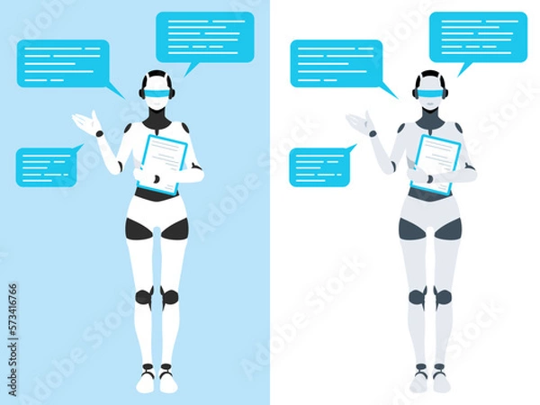 Fototapeta Vector illustration of a robot chatting, talking and guiding with artificial intelligence.