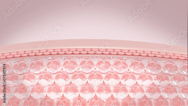 Fototapeta 3D rendering Layer of skin structure microstructure. Skin cell sagging is reduced by serum through the skin.