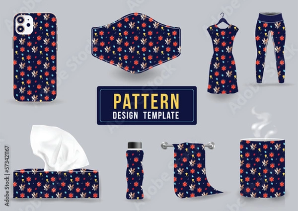 Fototapeta seamless pattern with colorful decorative ornaments exotic leaves and flowers pattern design