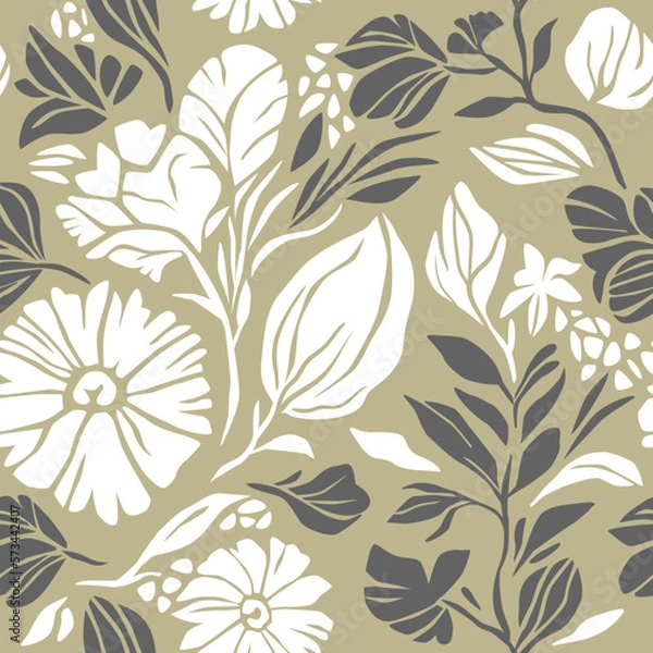 Fototapeta  Floral pattern, seamless vector illustration. Abstract flowers, branches, stylish print background