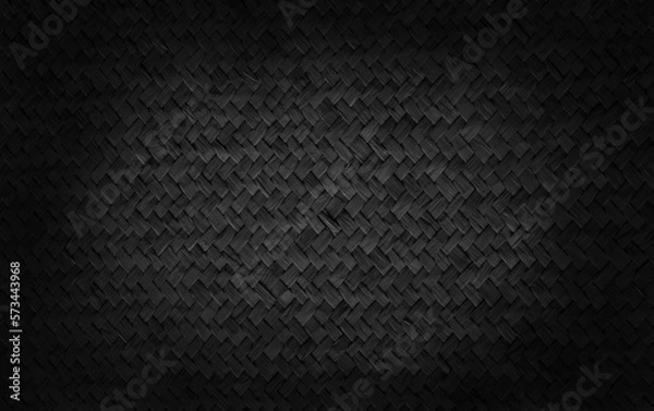 Fototapeta Old black reed weaving mat texture background, pattern of woven rattan mat in vintage style.