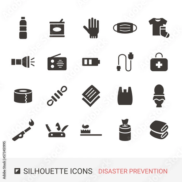 Fototapeta 商品アイコン　防災グッズ　シルエットアイコン