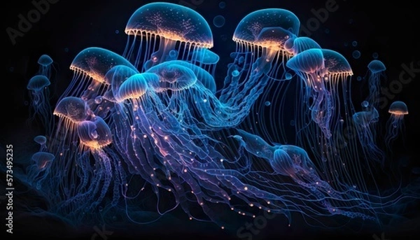 Obraz jelly fishes in the water (Generative AI)