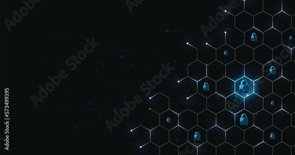 Fototapeta Internet security and Data prevention concept.Security Padlock lock icon on dark blue background.Technology for online data access defense against hackers and viruses.Technology security concept.	