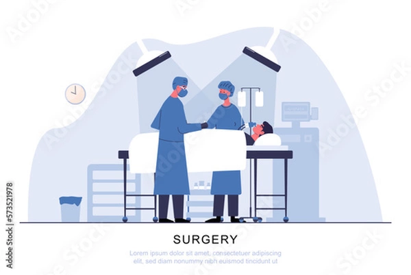 Obraz The medical concept. surgeons and nurses are operating on a patient in a hospital. Flat vector illustration cartoon character.