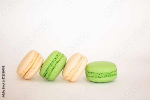 Obraz white and green macaroons isolated on white background, free copy space

