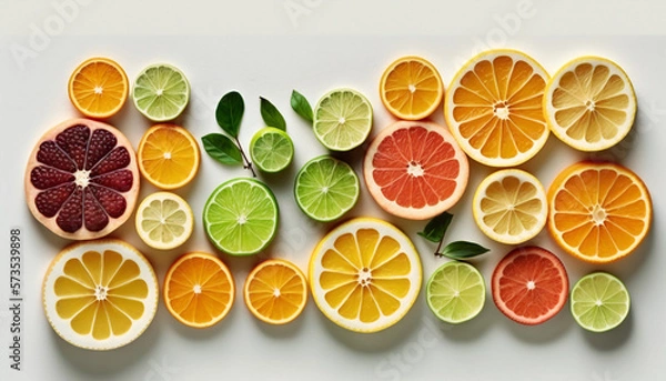 Fototapeta Top View citrus fruit background, generative ai