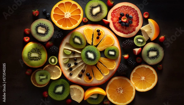 Fototapeta Top View Fruit Background, generative ai