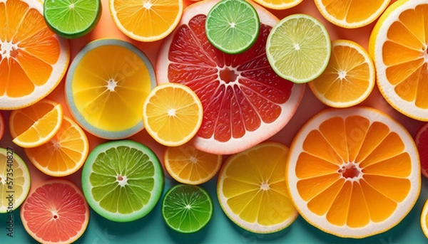 Fototapeta Top View citrus fruit background, generative ai