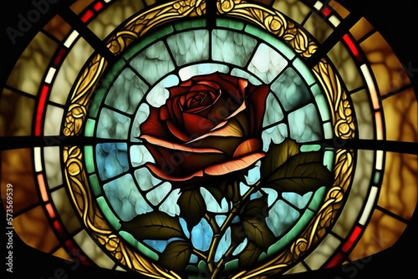 Obraz Multicolored stained glass window with irregular random block pattern. Generative illustration