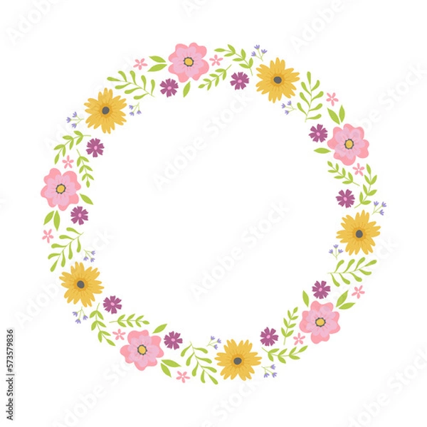 Fototapeta Colorful frame with flowers and branches. Design element for greeting card, invitation, poster, social media 