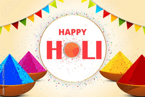 Obraz holi festival design with clay pot full of dry colours 