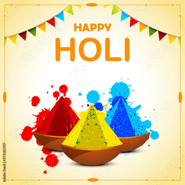 Obraz holi festival design with exploding powder and flags in simple background