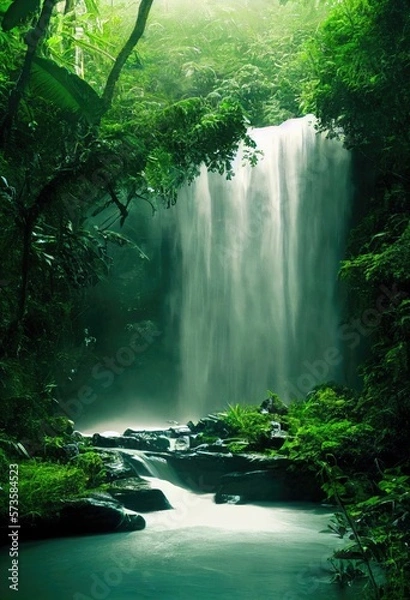 Obraz Illustration of a waterfall in the forest - Created with Generative ai