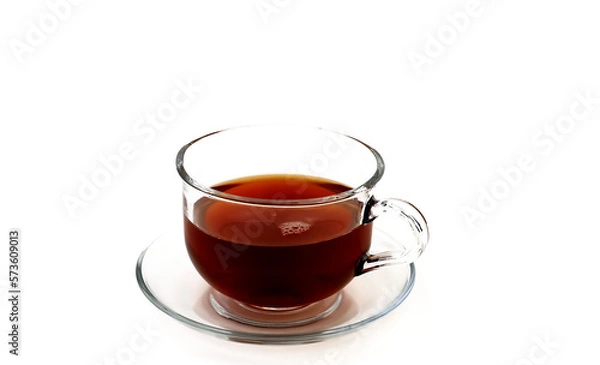 Obraz Glass cup with black fragrant tea on a white background