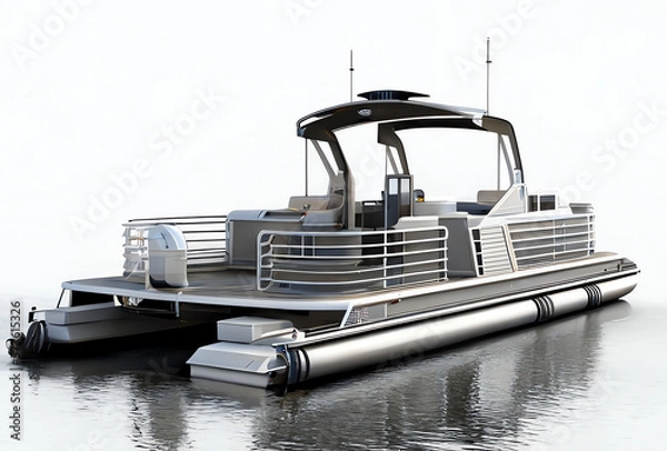 Fototapeta pontoon boat on the water isolated on white, generative ai