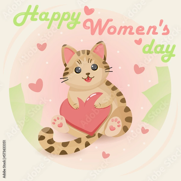 Obraz International Women's Day. Cute cat with heart