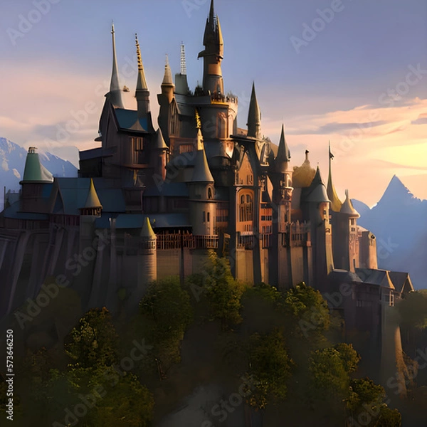 Obraz sunset over the castle - artificial intelligence, illustration