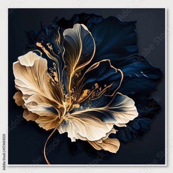 Fototapeta Artistic blue and gold flower. Generative AI.