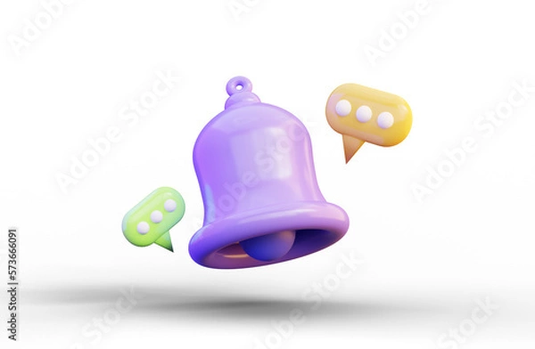 Fototapeta notifications bell with message chat sign on white background 3d render concept