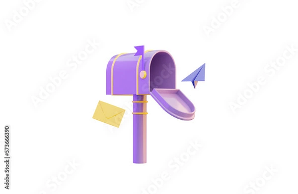Fototapeta mail box with envelop plane rocket sign on white background 3d render concept