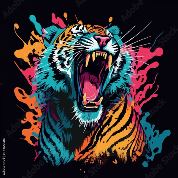 Obraz Colorful angry tiger pop art vector illustration