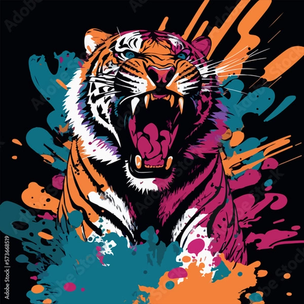 Fototapeta Colorful angry tiger pop art vector illustration