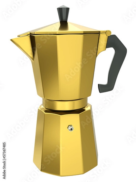 Obraz Gold italian coffee maker, 3D render.