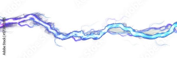 Fototapeta Blue lightning, thunder strike against a transparent background. Electrical discharge. Flash of colorful neon lines of light.. Digital art dynamic illustration. png