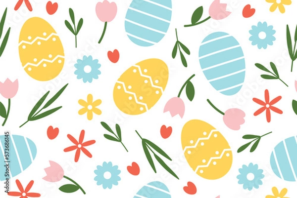 Fototapeta seamless easter pattern with flower elements and eggs - vector illustration