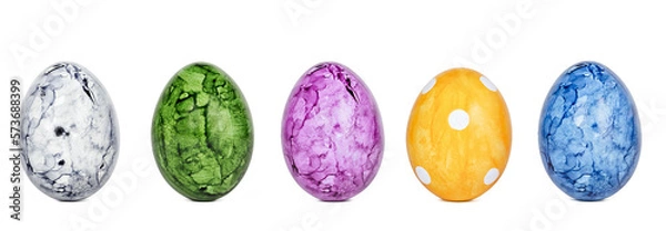 Fototapeta Different easter eggs isolated on white background, top view