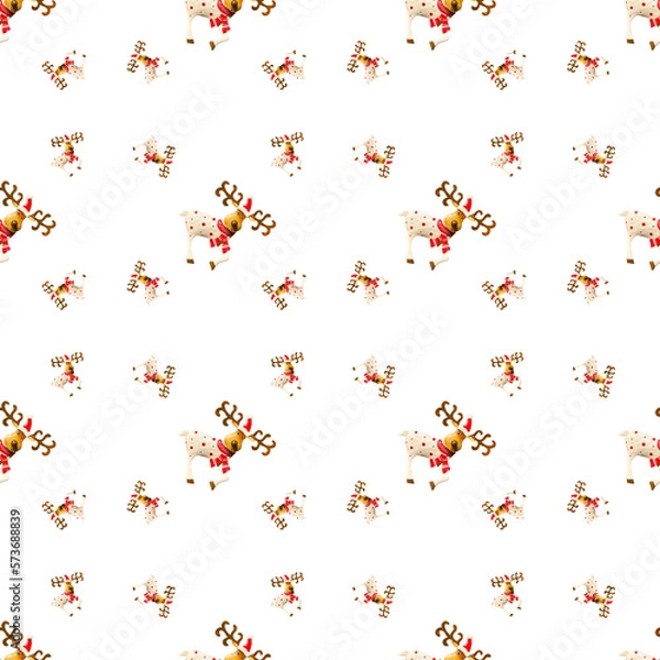 Fototapeta Christmas pattern made with a christmas deer on a white background