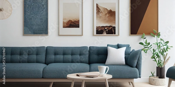 Fototapeta Mockup frame in interior background, room in warm tone, Scandi-Boho style, Generative AI