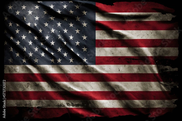 Fototapeta Distressed tattered American flag background wallpaper Generative AI