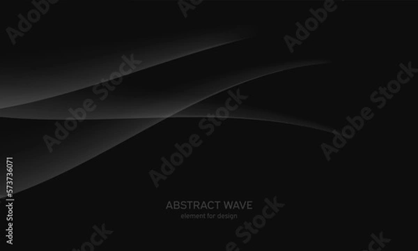 Fototapeta Abstract black background with smooth gray line, wave. Modern, luxury and fashion backdrop with Smooth Curves, Elegant Design, and Futuristic Style. Black gradient geometric. Vector illustration.