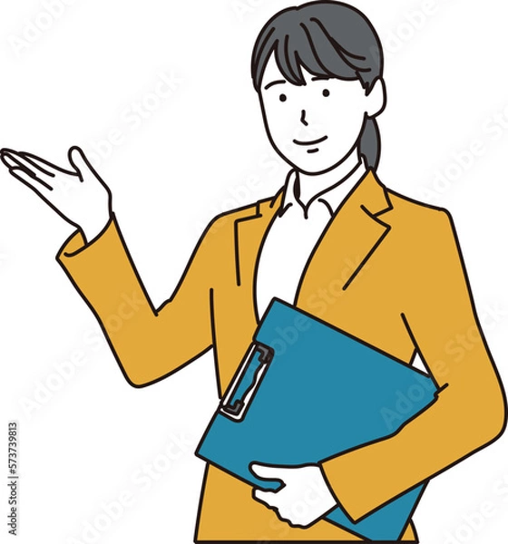 Fototapeta バインダーを持って案内するビジネスウーマン