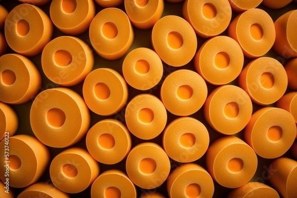 Obraz pattern of fresh carrot slices background, colorful seamless texture, close up , generative ai