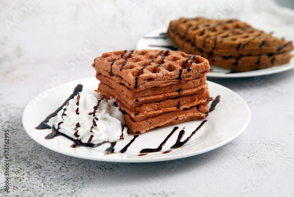 Obraz Freshly made chocolate Belgian waffle