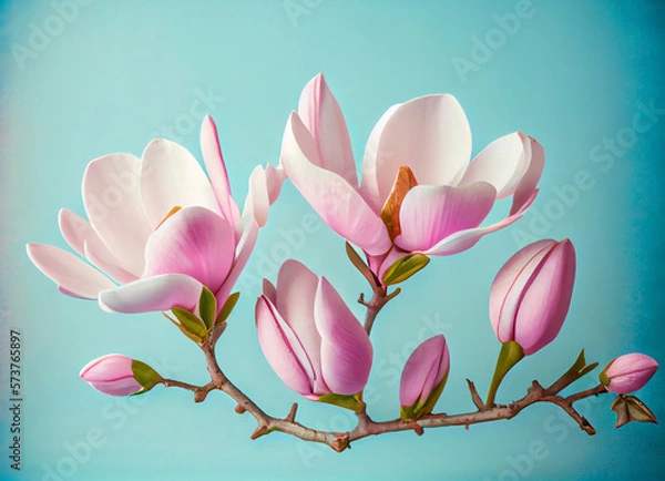 Obraz Spring magnolia flowers and twigs. Generative ai