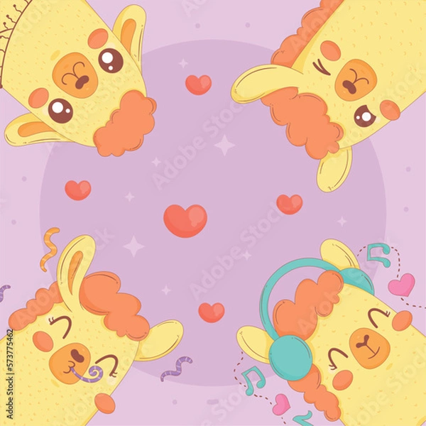 Fototapeta four llamas with hearts
