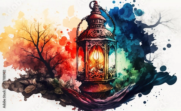 Obraz Islamic lantern background. Ramadan lantern wallpaper. Ai generated