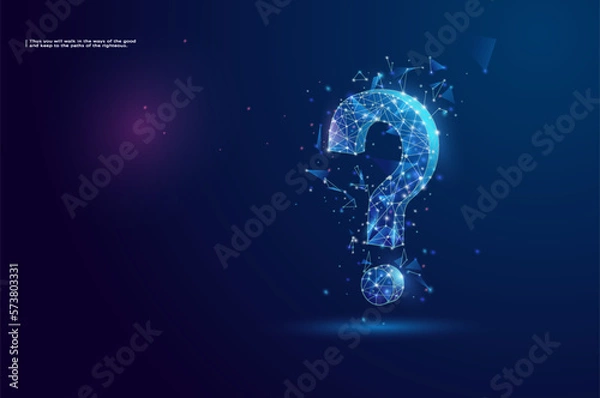 Fototapeta Question mark. Low poly abstract Question sign. Ask symbol. Help support, confusion search illustration or background. 3D polygonal vector illustration.
