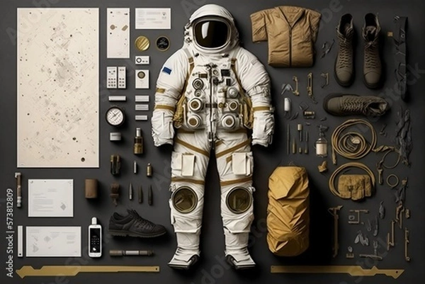 Obraz Generative AI illustration of Astronaut equipments, A detailed illustration of the cutting-edge equipment used by astronauts in their exploration of the cosmos.